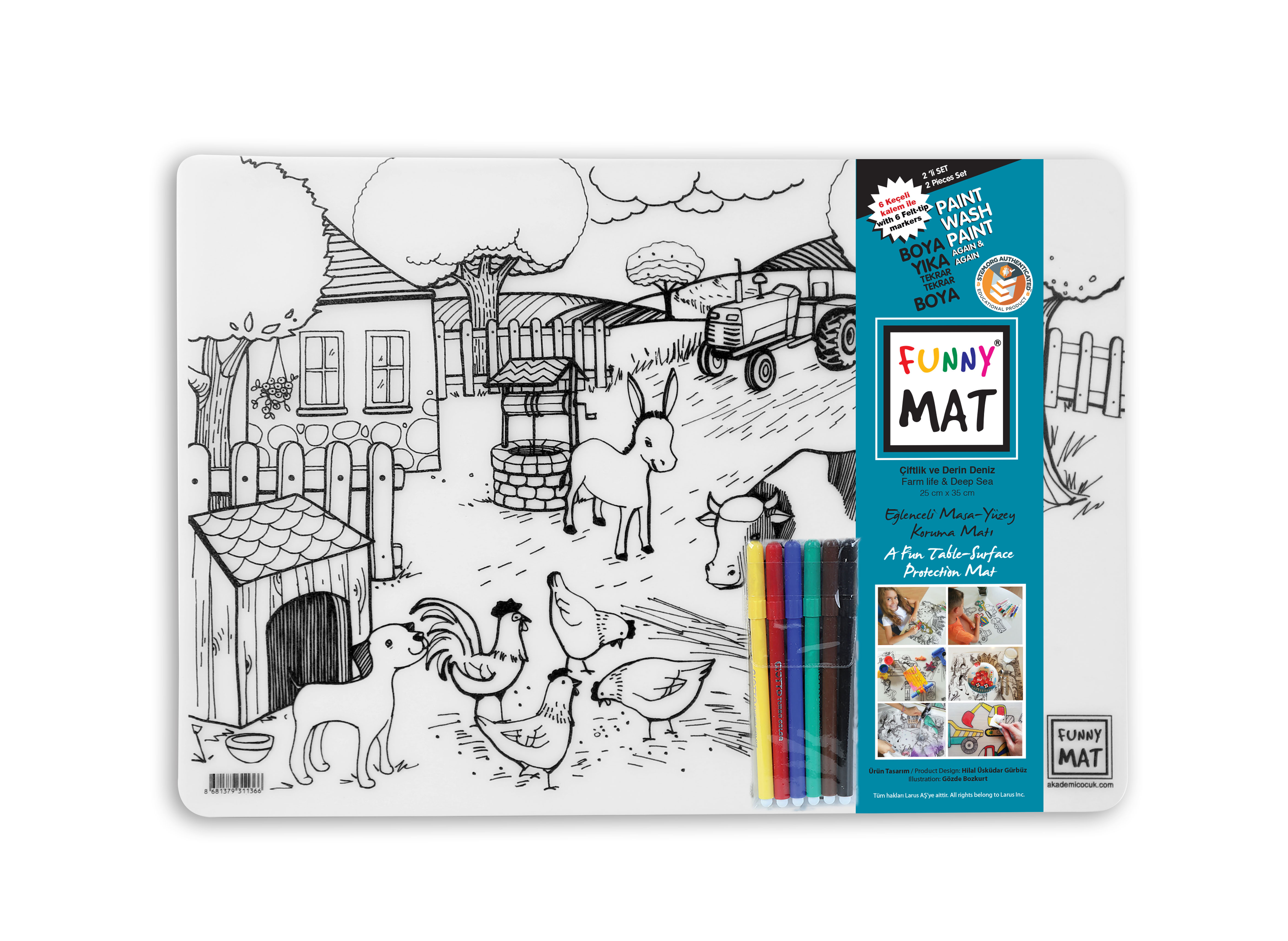 FUNNY MAT FARM ÇİFTLİK & DERİN DENİZ 25X35  2 PACK WİTH 6 FELT -TİP MARKER NEW