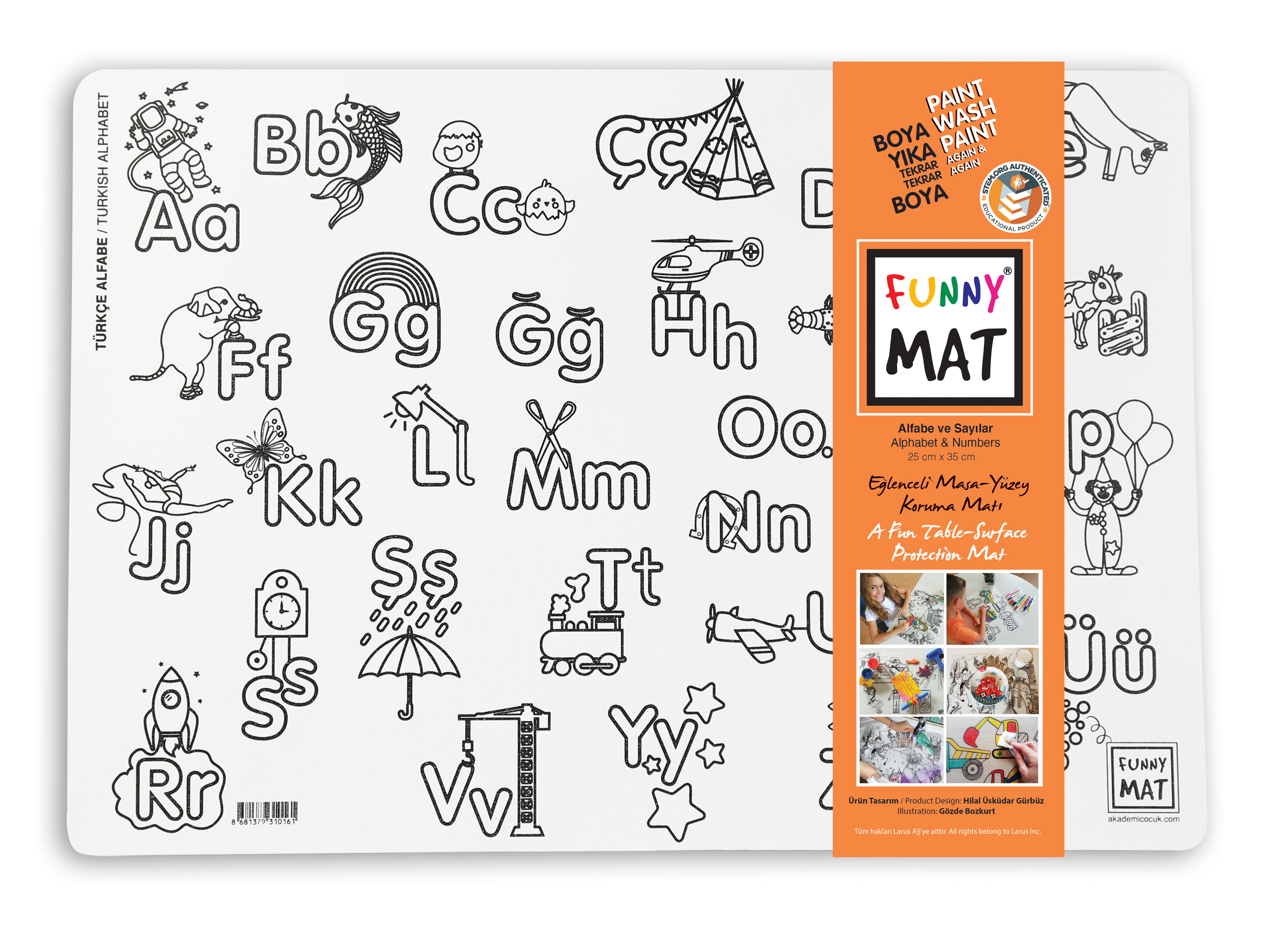 FUNNY MAT ALFABA & SAYILAR 25X35CM 2'Lİ PAKET BEYAZ SERİ YENİ